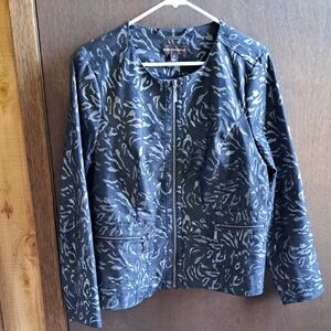 Dana Buchman Black Denim Jacket with Silver Metallic Animal Print Size 14